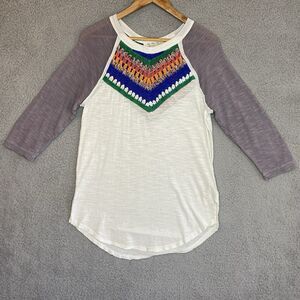We The Free Boho Festival Spring Bound Crochet Neck Top Tee Size Womens Small